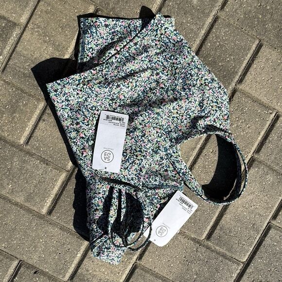 Sage Collective Set Sport Bra And Biker Short Floral Blue Static Ditsy NWT XS - Picture 12 of 13
